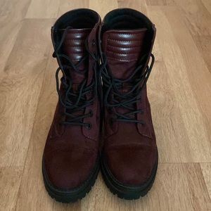Burgundy combat boots! Size 9! Only one 2-3 times!